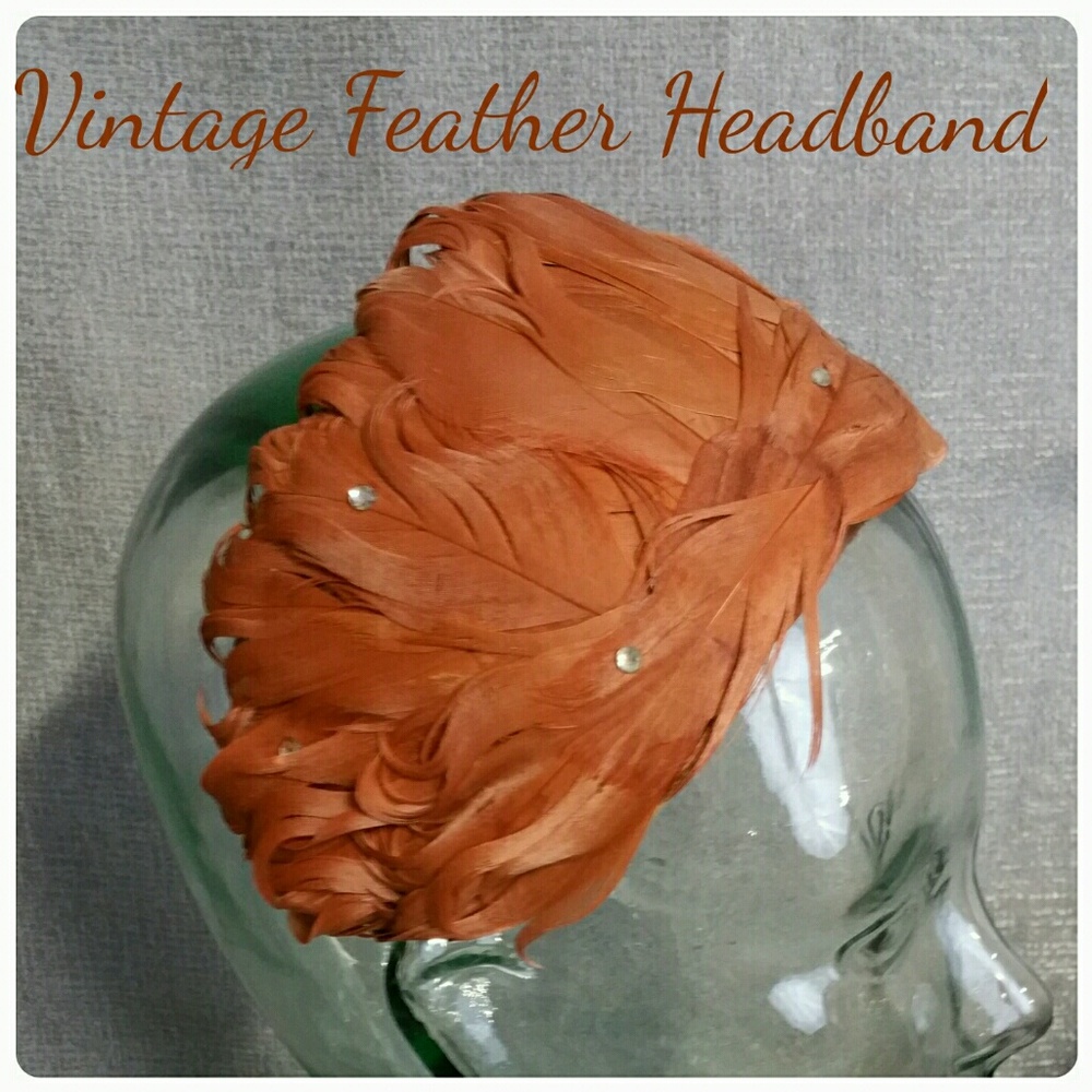 Vintage Feather Headband Flapper Depression Ginger - Picture 1 of 5